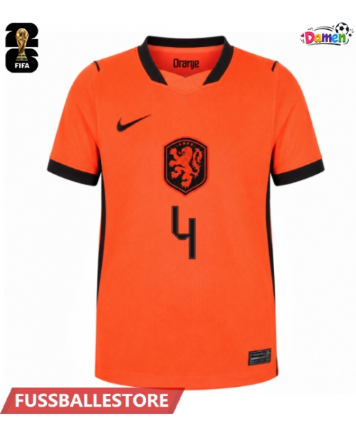 Günstige Niederlande Virgil van Dijk #4 Heimtrikot Damen WM 2026 Kurzarm